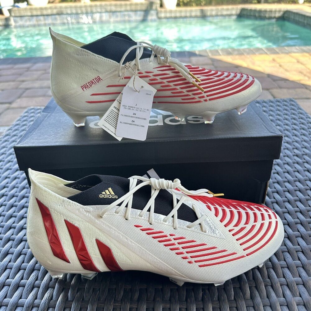 Adidas Predator Edge.1 FG Off White Vivid Red Men's Soccer Cleats H02933 Size 12 - Picture 3 of 15